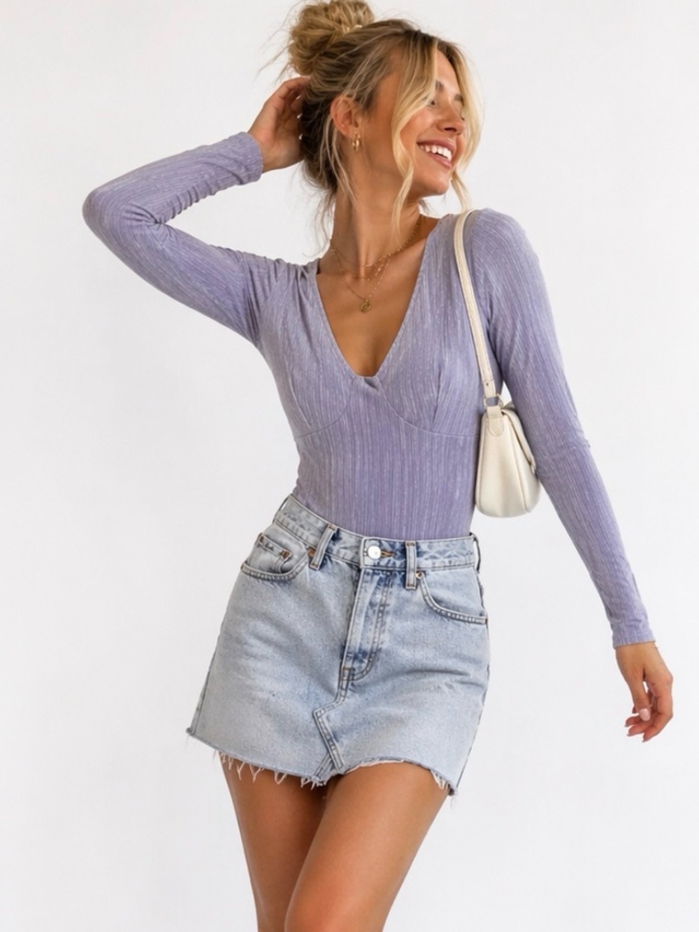 Kohl’s So lavender metallic long sleeve Bodysuit, size small
